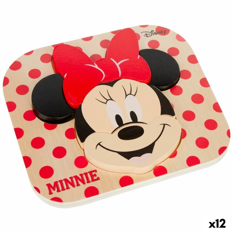 Puzzle enfant en bois Disney Minnie Mouse + 12 Mois 6 Pièces (12 Unités)