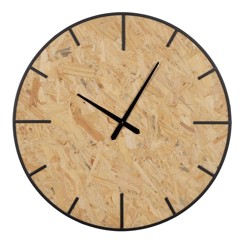 Horloge Murale Noir Naturel PVC Fer Bois MDF 80 x 4,5 x 80 cm