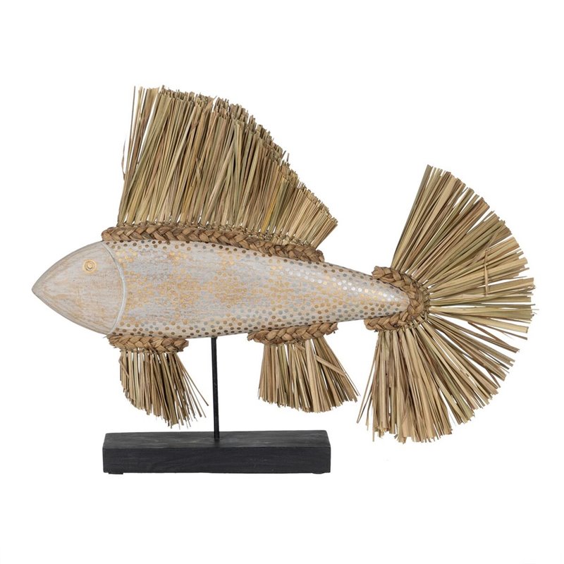 Figurine Décorative Blanc Marron Naturel Poisson 70 x 12 x 53 cm