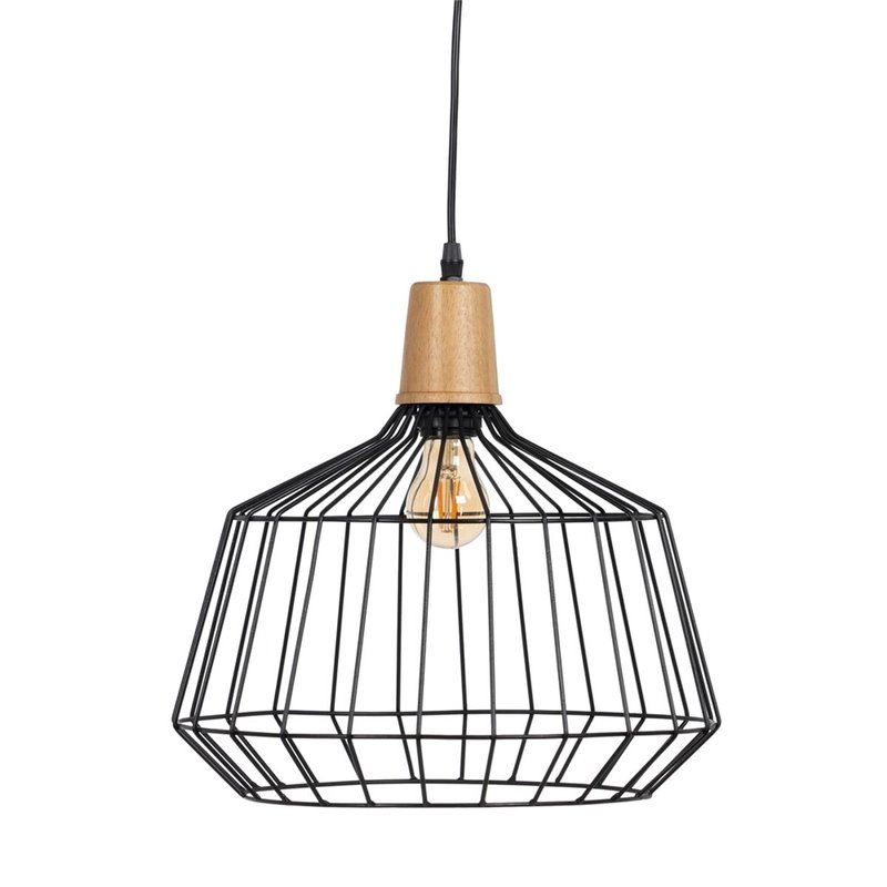 Suspension Noir Naturel Bois Fer 220-240 V 36 x 36 cm