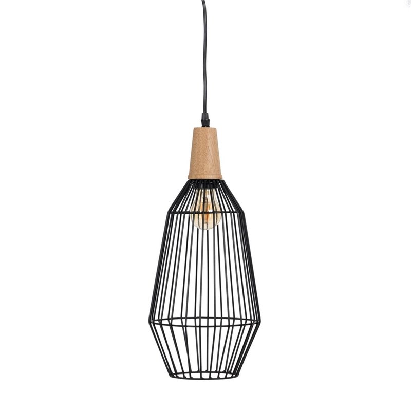 Suspension Noir Naturel Bois Fer 220-240 V 20 x 19,5 cm