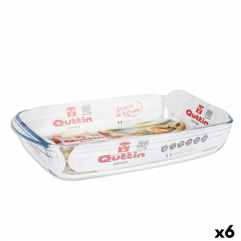 Plat de Four Quttin Transparent verre Rectangulaire 4,2 L 38,8 x 23,9 x 6,6 cm (6 Unités)