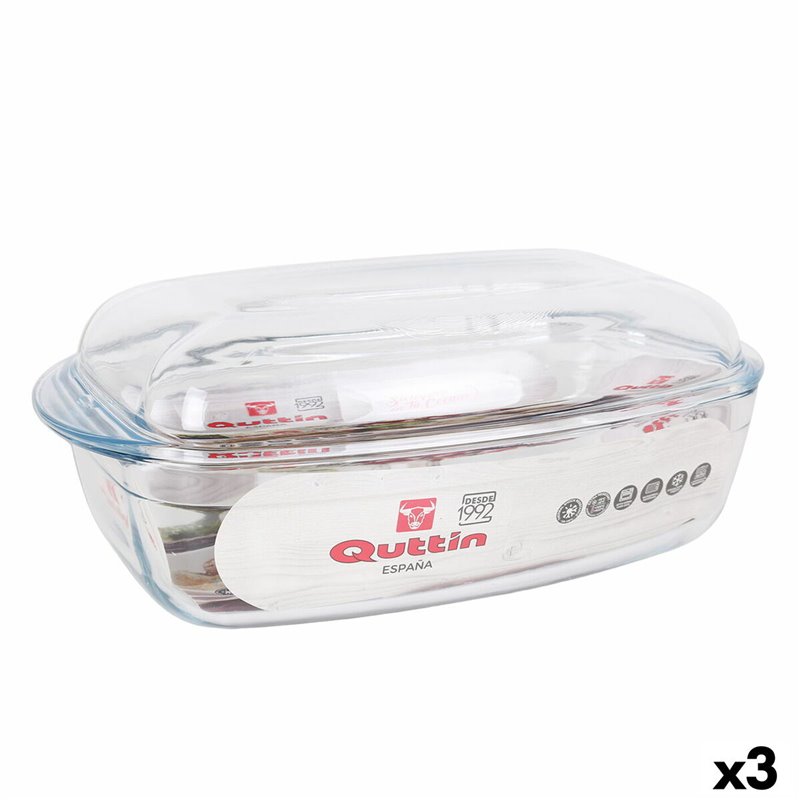 Casserole avec Couvercle Quttin Transparent 6,7 l verre 37 x 22 x 14,1 cm (3 Unités)