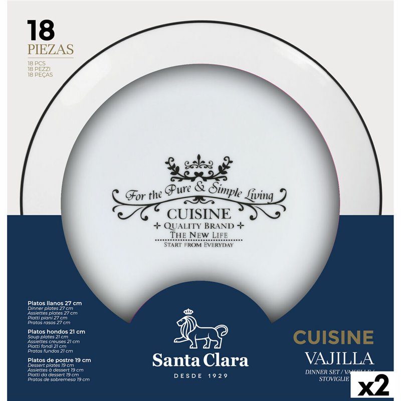 Assietes Santa Clara Cuisine 18 Pièces Porcelaine Ronde (2 Unités)