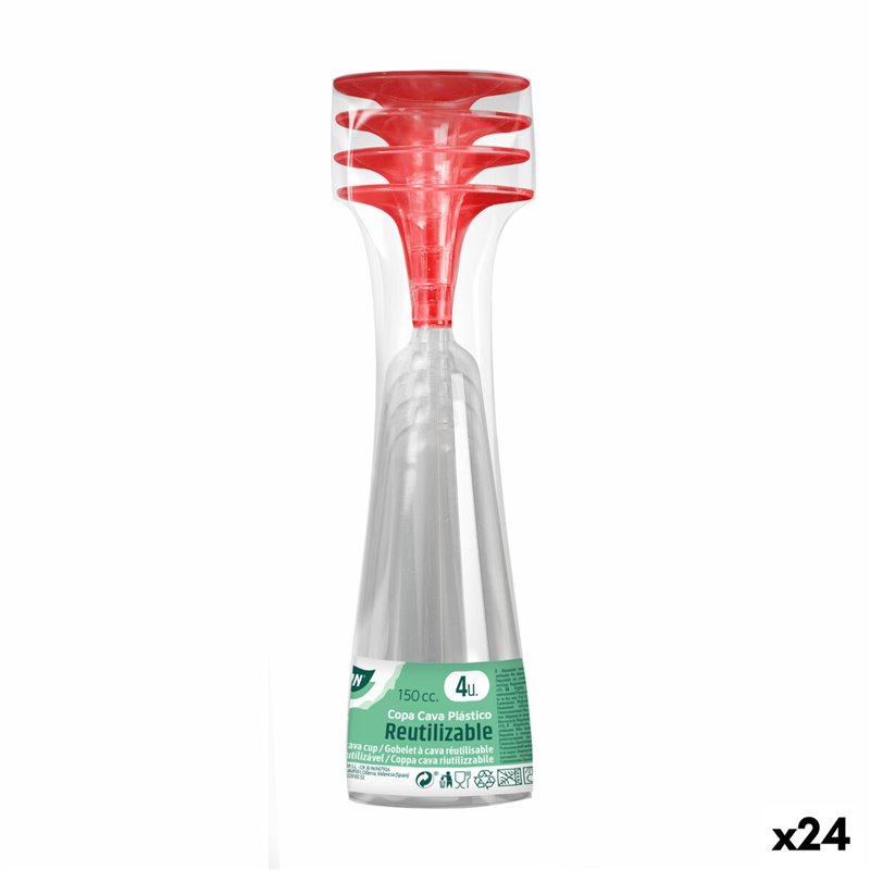 Verres à champagne réutilisables Algon Rouge 24 Unités 150 ml (4 Pièces)