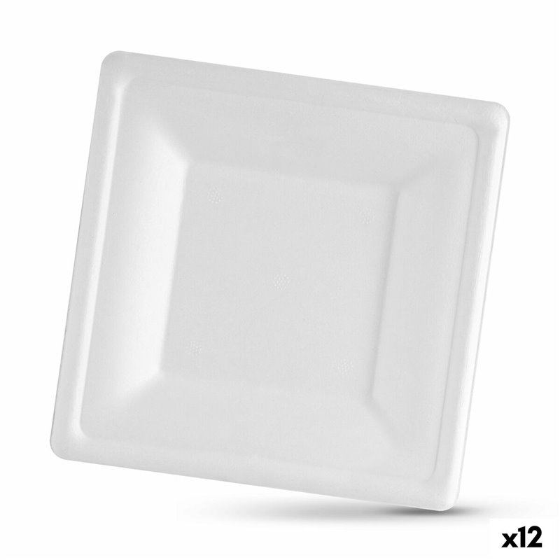 Service de vaisselle Algon Produits à usage unique Blanc Canne à sucre Carré 16 cm (12 Unités)