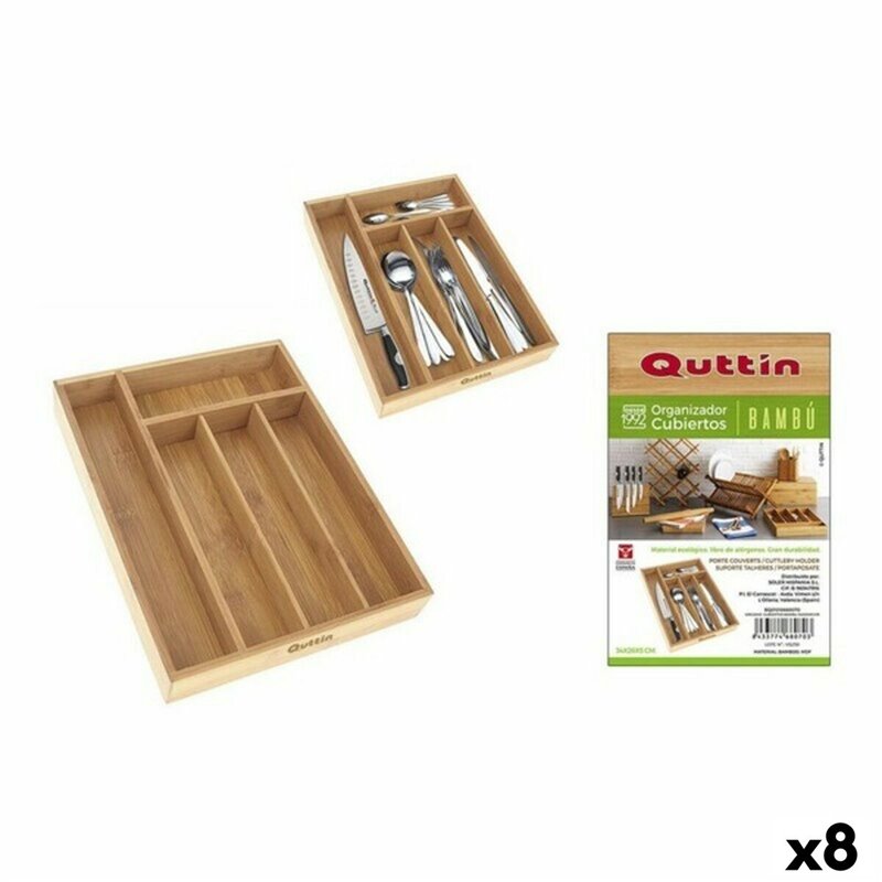 Range-Couverts Quttin Bambou 34 x 26 x 4 cm (8 Unités)