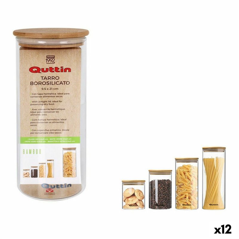 Bocal Quttin Bamboo Verre Borosilicaté Silicone 1,25 L 10,2 x 22,8 cm (12 Unités) (9,5 x 21 cm)