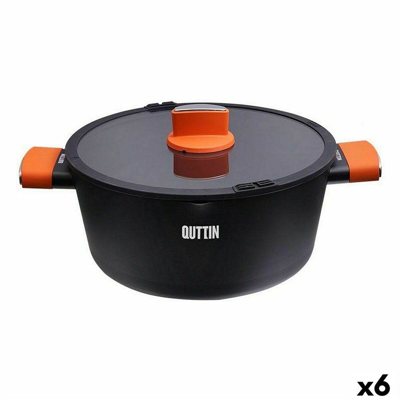 Casserole avec Couvercle en Verre Quttin Gastro Noir Orange 34,5 x 25,