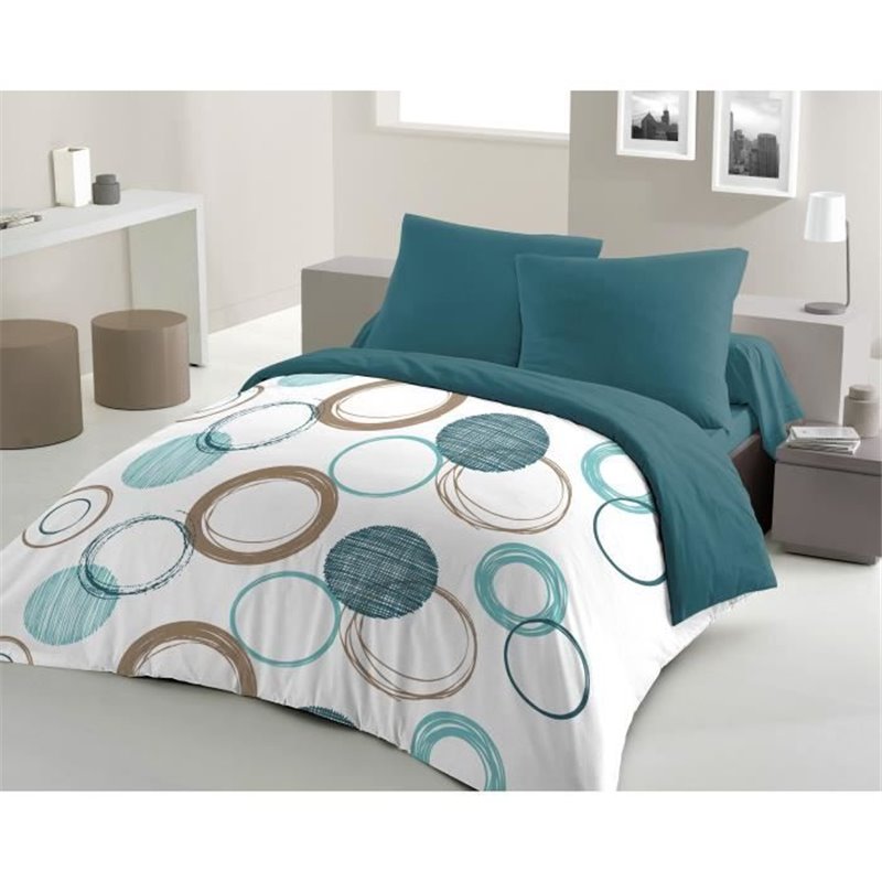 Housse de Couette Home Linge Passion Vert Cercles 220 x 240 cm