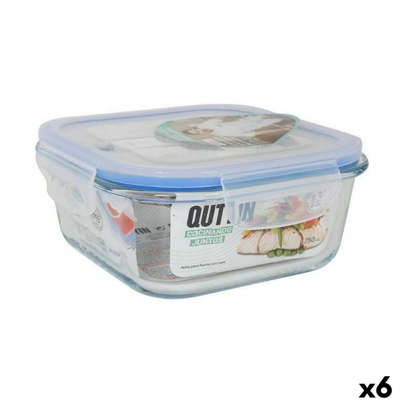 Panier-Repas carré avec couvercle Quttin Transparent 750 ml 16 x 16 x 7 cm (6 Unités)