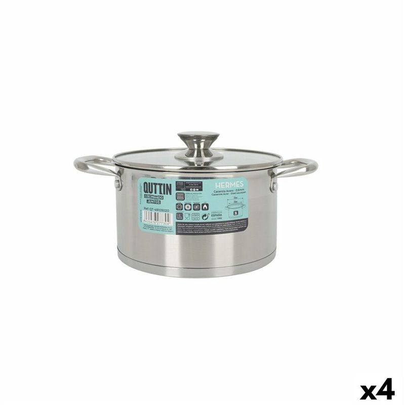 Casserole avec couvercle en verre Quttin Hermes Acier 3 L (4 Unités)