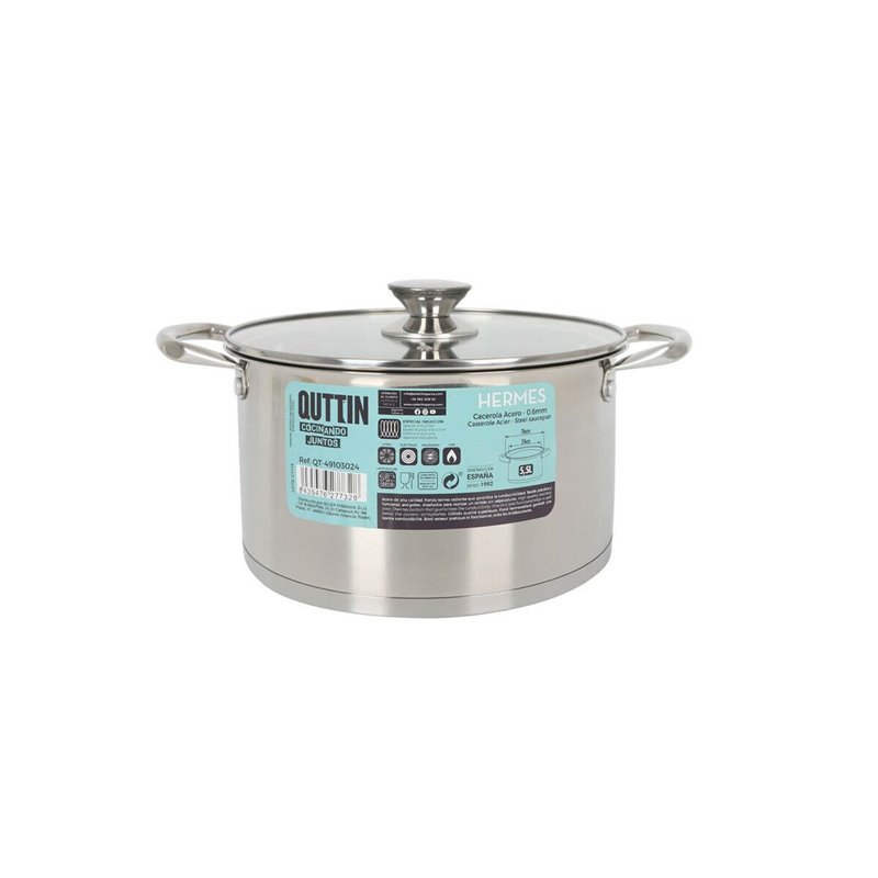 Image secondaire de Casserole avec couvercle en verre Quttin Hermes Acier 5,5 L (4 Unités)