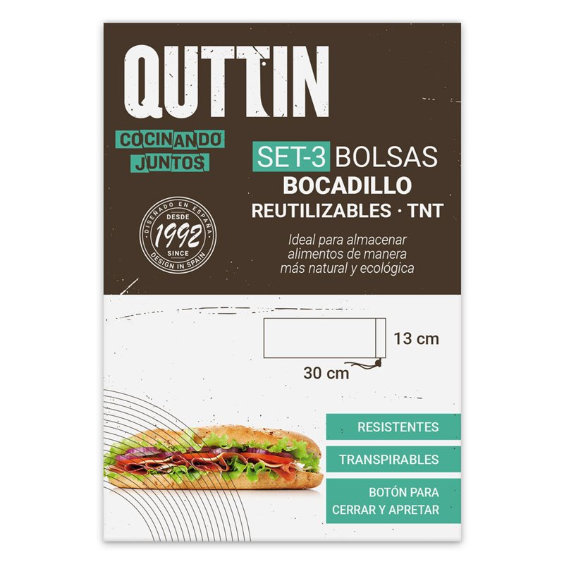 Image secondaire de Ensemble de sacs alimentaires réutilisables Quttin Porte-Goûters TNT (Non Woven) 3 Pièces 13 x 30 cm (36 Unités)