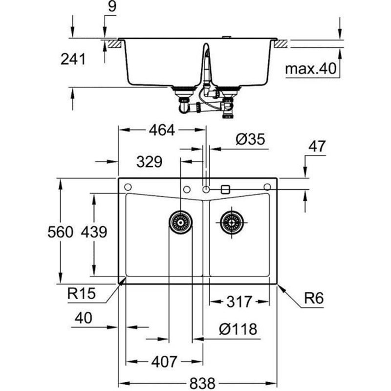 Image secondaire de Grohe Évier en composite K700 31657AP0 - A encastrer - 2 bacs - sans é