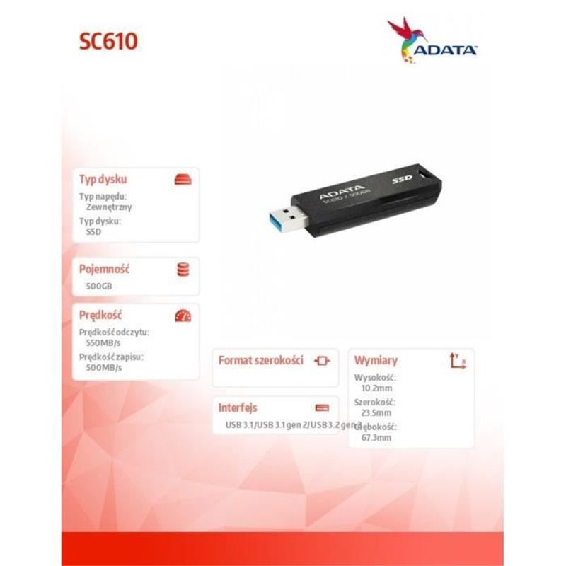 Image secondaire de Disque Dur Externe Adata SC610-500G-CBK SSD 500 GB SSD