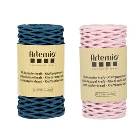 Lot de 2 bobines de fil kraft bleu azur/rose - ARTEMIO - 25m x 2mm