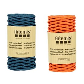 Lot de 2 bobines de fil kraft bleu azur/orange - ARTEMIO - 25m x 2mm