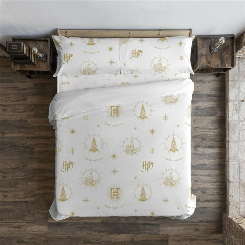 Housse de Couette Harry Potter Hogwarts Gold Christmas Multicouleur 175 Fils 155 x 220 cm Lit 1 personne