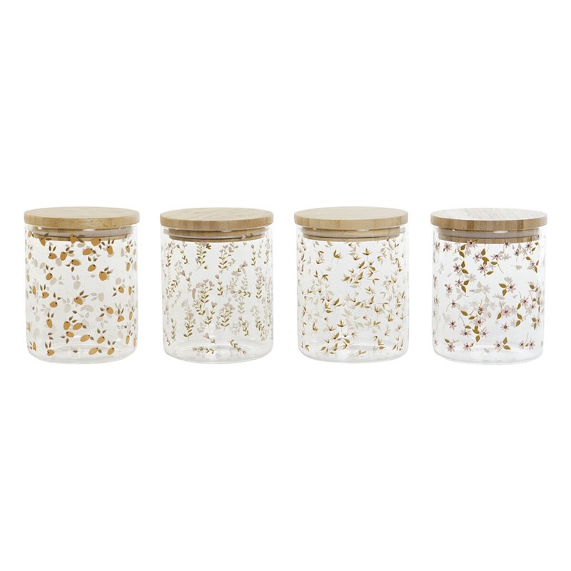 Boîte DKD Home Decor Bambou Verre Borosilicaté Shabby Chic 700 ml 10 x 10 x 12,5 cm (4 Unités)