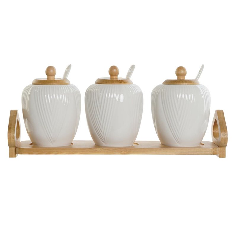 Image secondaire de Sucrier DKD Home Decor Blanc Naturel Bambou Porcelaine 31 x 9 x 7 cm 4 Pièces