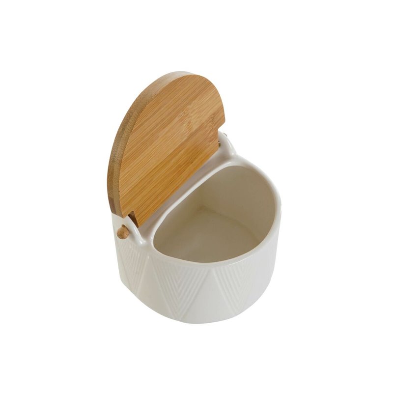 Image secondaire de Salière avec couvercle DKD Home Decor Blanc Naturel Bambou Porcelaine 12 x 10 x 11 cm