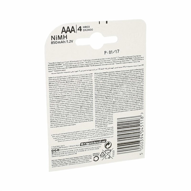 Image secondaire de Piles Rechargeables DURACELL DURDLLR03P4B 1,5 V (4 Unités)