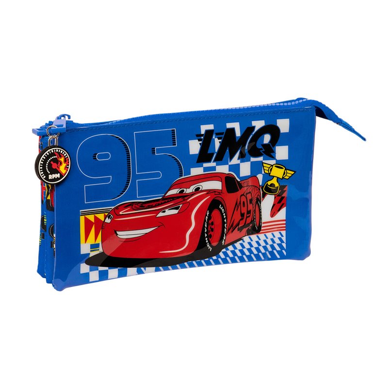 Trousse Fourre-Tout Triple Cars Race ready Bleu 22 x 12 x 3 cm