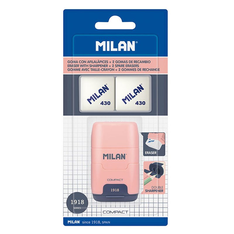 Ensemble Gomme et Taille-Crayon Milan Afilaborra Compact Serie 1918 Double Rose