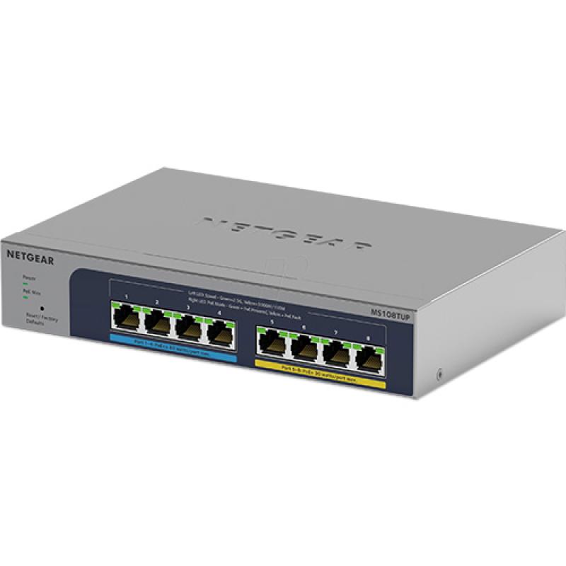 Netgear MS108TUP Non-géré L2 2.5G Ethernet (100/1000/2500) Connexion Ethernet, supportant l'alimentation via ce port (PoE) Gris