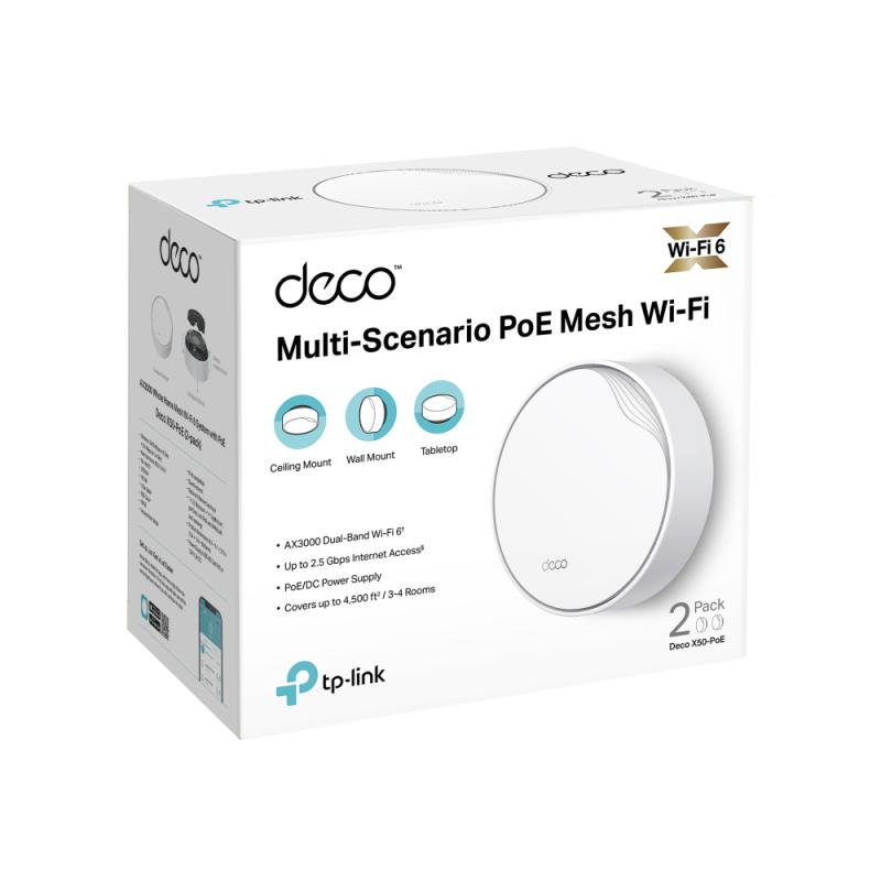 Tp-Link DECO X50-POE(2-PACK) système Wi-Fi maillé Bi-bande (2,4 GHz / 5 GHz) Wi-Fi 6 (802.11ax) Blanc 3 Interne