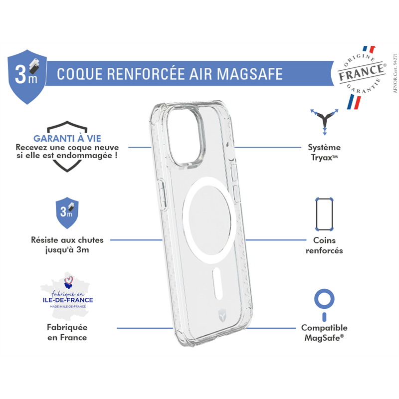 Image secondaire de Coque Renforcée iPhone 15 Plus AIR Origine France Garantie Compatible MagSafe Transparente - Origine France Garantie - G