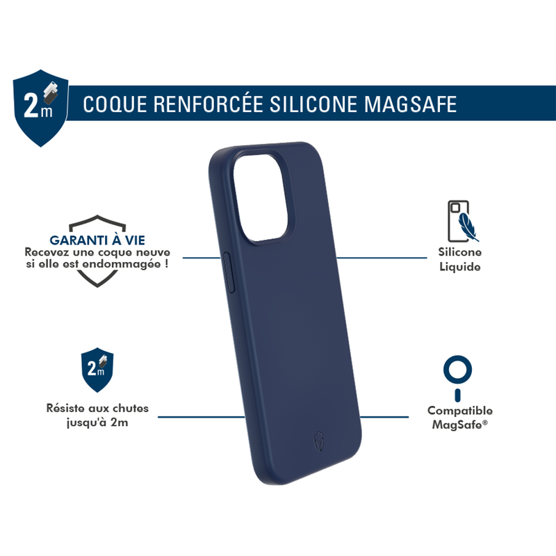 Image secondaire de Coque Renforcée iPhone 15 Pro Max Silicone Compatible MagSafe Bleu Marine - Garantie à vie Force Case