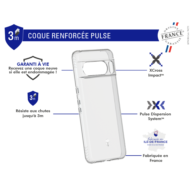 Image secondaire de Coque Renforcée Google Pixel 8 Pro PULSE Origine France Garantie Garantie à vie Made for Google - Transparente FR Force 