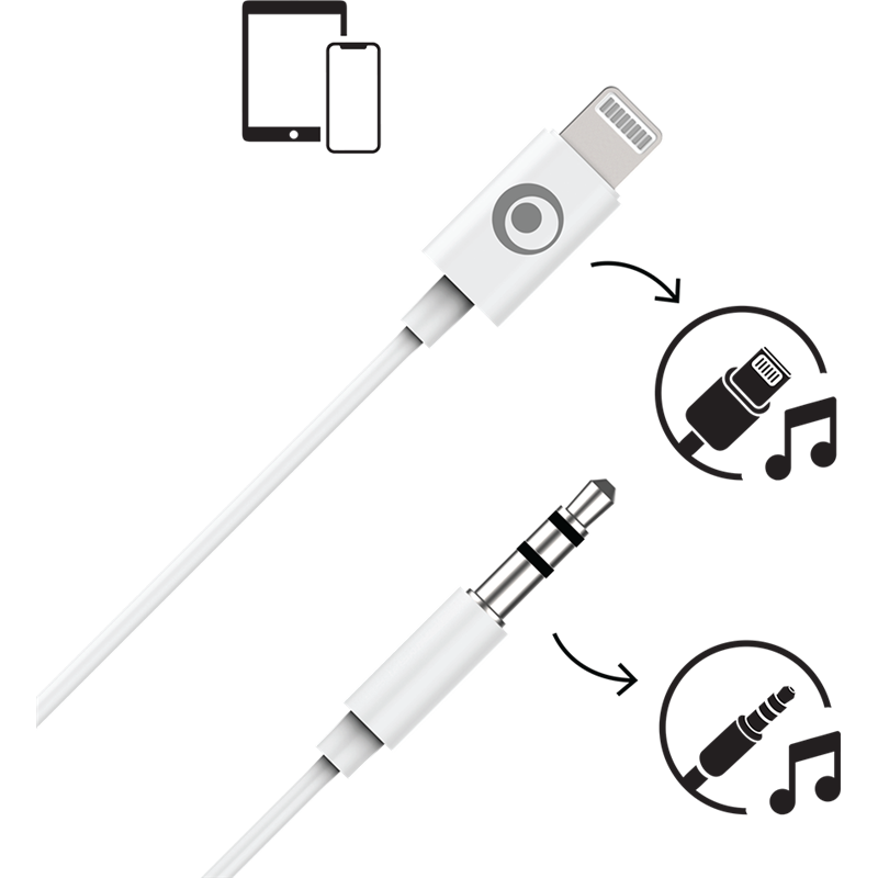 Image secondaire de Adaptateur Jack 3.5mm vers Lightning 90cm Blanc Bigben