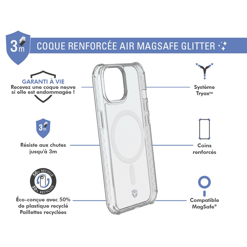 Image secondaire de Coque iPhone 13 / iPhone iPhone 14 AIR Transparente avec paillettes - 50% Plastique recyclé Force Case