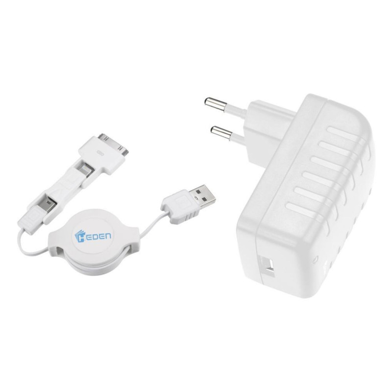 Chargeur prise murale Heden 3en1 Micro USB + 2 connectique Apple Un Câble rtrac