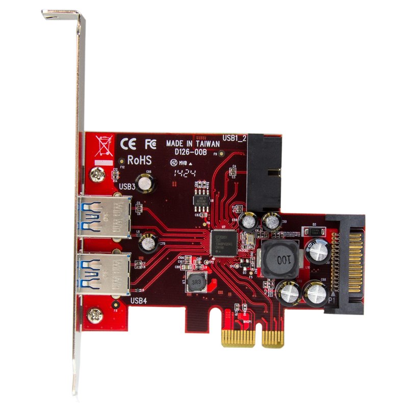 Image secondaire de Startech.com Carte contrôleur PCI Express à 4 ports USB 3.0 - 2 externes 2 internes - Adaptateur PCIe avec alimentation SATA