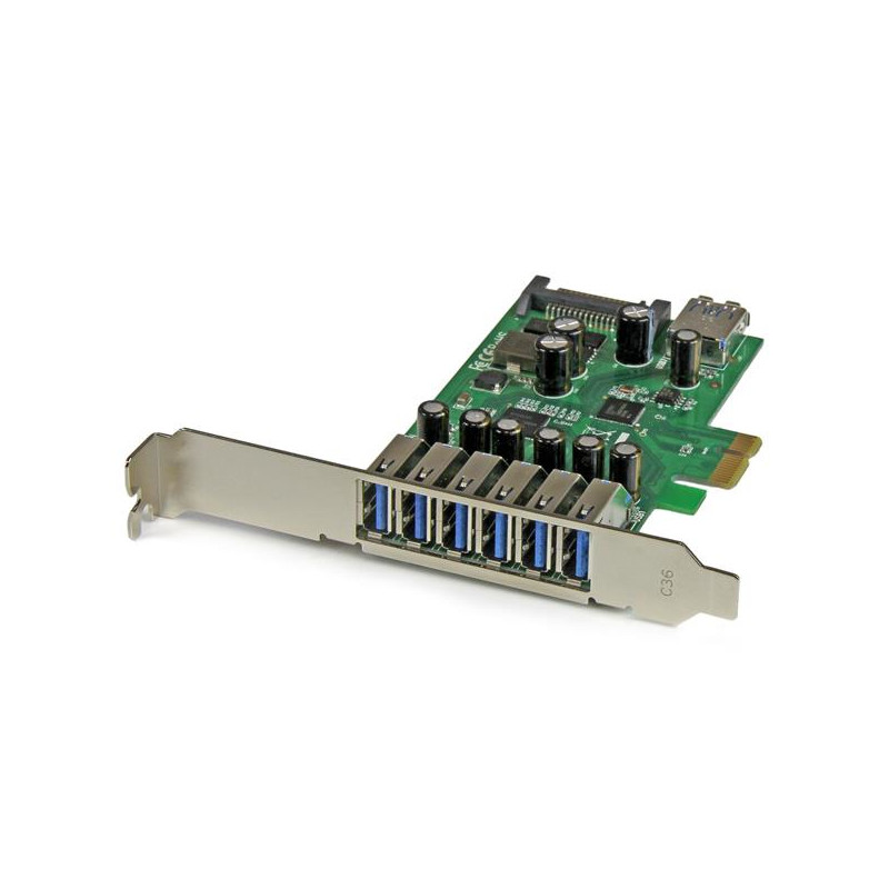 Startech.com Carte contrôleur PCI Express à 7 ports USB 3.0 - 6 externes 1 interne - Adaptateur PCIe avec alimentation SATA