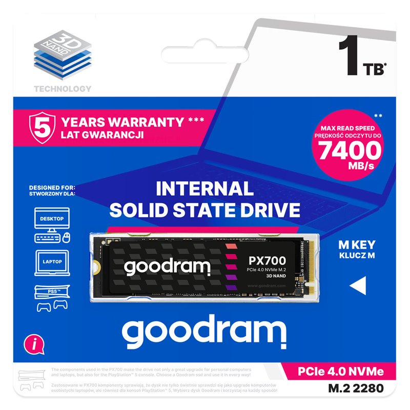 Goodram PX700 SSD SSDPR-PX700-01T-80 disque SSD M.2 1,02 To PCI Express 4.0 3D NAND NVMe