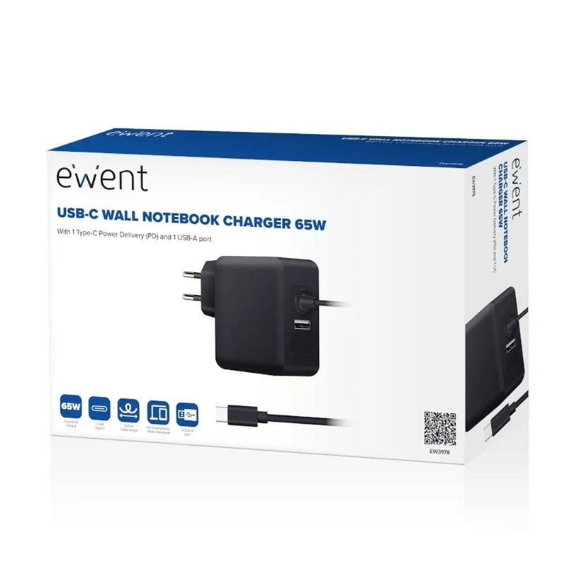 Ewent EW3979 chargeur d'appareils mobiles Ordinateur portable Noir Secteur Charge rapide Intérieure