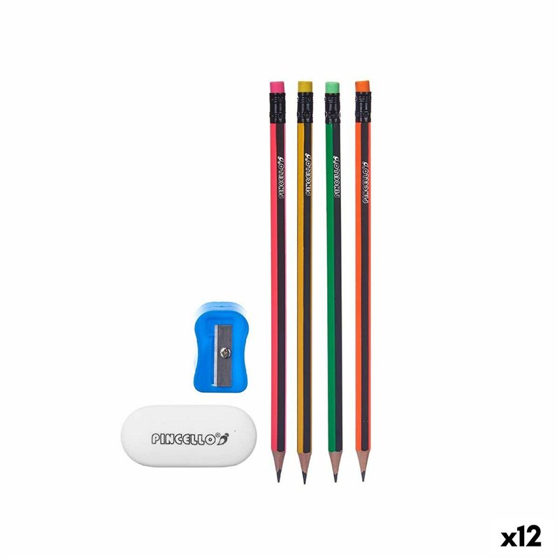 Ensemble de Crayons Taille-crayon Gomme (12 Unités)