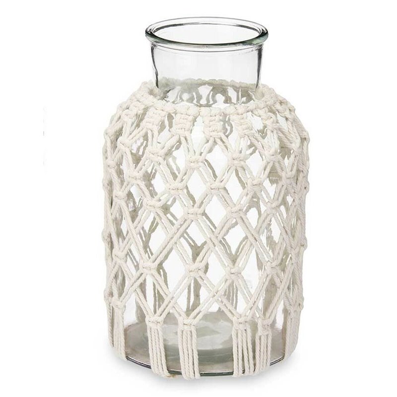 Image secondaire de Vase Blanc Tissu verre 18,5 x 30,5 x 18,5 cm (4 Unités) Macramé