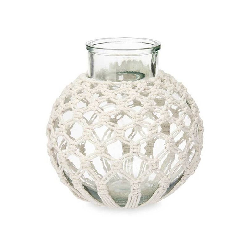 Image secondaire de Vase Blanc Tissu verre 25 x 26,5 x 25 cm (4 Unités) Macramé