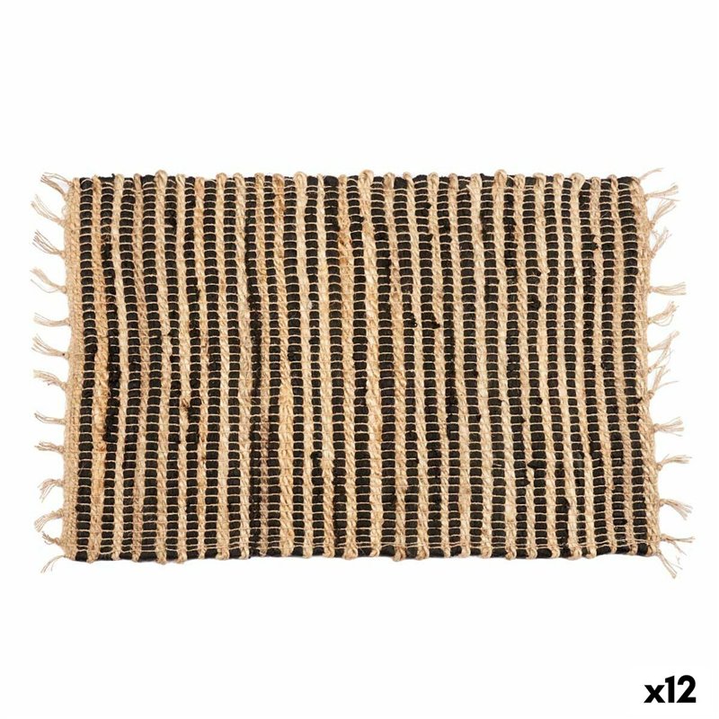 Tapis Noir Naturel Rayures 60 x 1 x 90 cm (12 Unités)