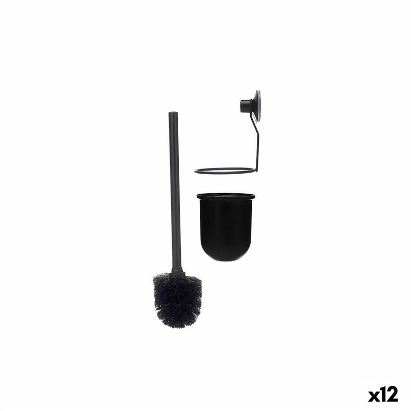 Brosse de salle de wc Noir Acier ABS 10 x 36 x 10 cm (12 Unités)