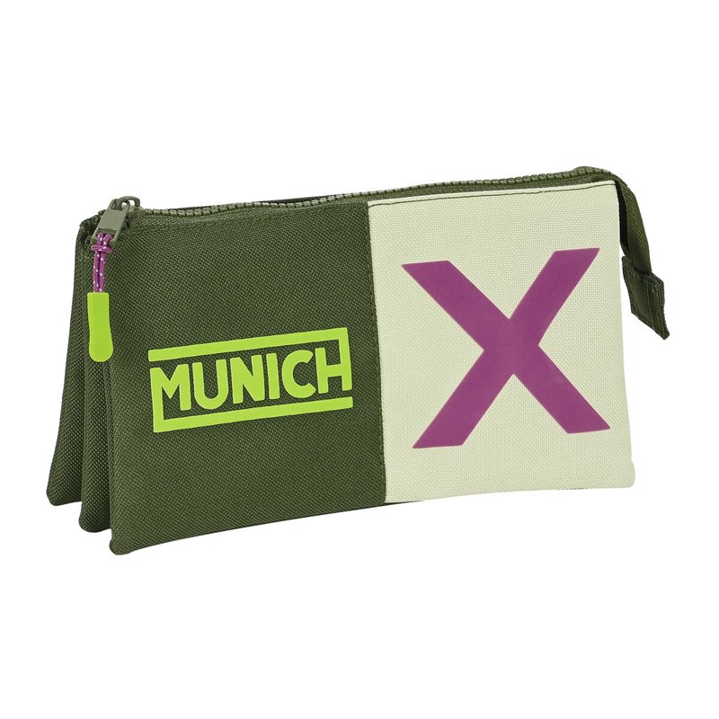 Trousse Fourre-Tout Triple Munich Bright khaki Vert 22 x 12 x 3 cm