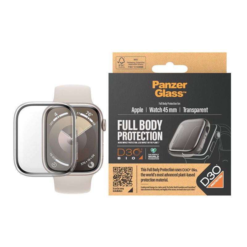 Panzerglass Apple Watch Full Body Case D30 Transparent Verre trempé, Polyéthylène téréphthalate (PET)