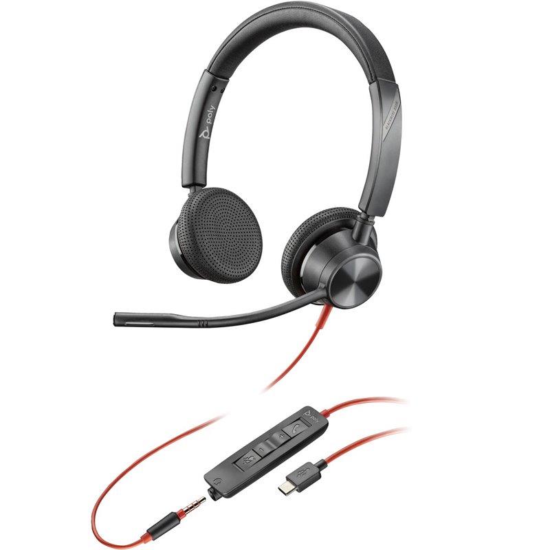 Poly Micro-casque Blackwire 3325 stéréo USB-C + connexion 3,5 mm + adaptateur USB-C/A