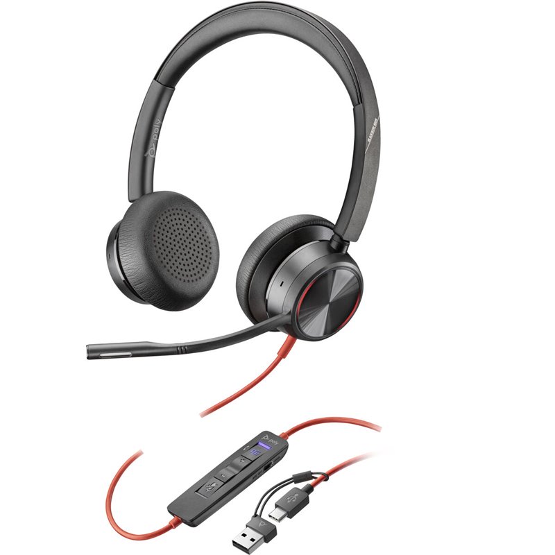 Poly Micro-casque Blackwire 8225 stéréo USB-C certifié Microsoft Teams + adaptateur USB-C/A